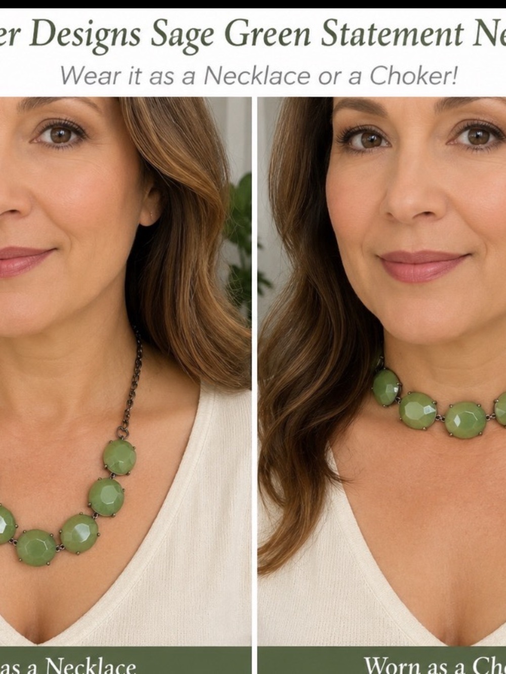 Premier Designs Sage Green Convertible Statement Necklace